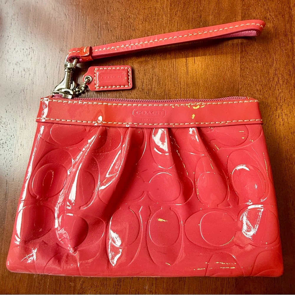 Coach Glossy Coral/Pink Wristlet